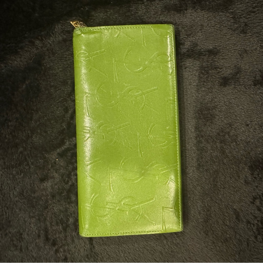 yves saint laurent green leather bi-fold wallet